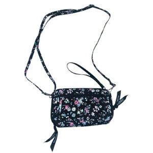 Vera Bradley Cotton Convertible Crossbody Bag Wristlet Black Botanical Ditsy